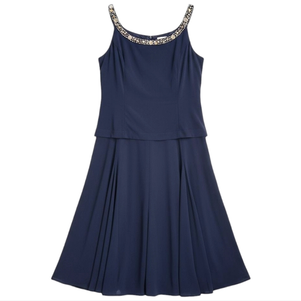 Alex Evenings Sleeveless Evening Dress Elegant Flowing Formal Beaded Neckline - Picture 2 of 16